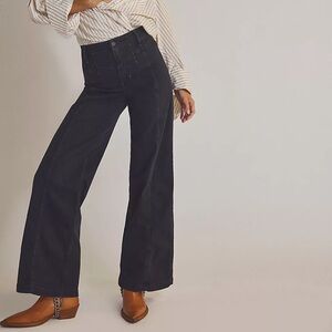 Free People We The People Libre Wide Leg Jeans Cafe Noir Short Black NWT